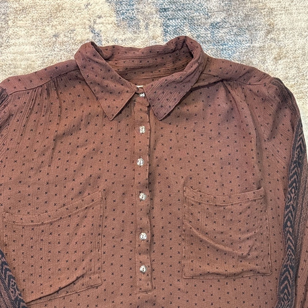 Vintage Brown‎ Boho Blouse Women's Medium Academia Style